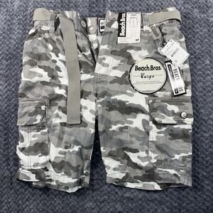 Beach Bros Shorts Mens Size 32 Camo Utility Cargo Canvas Belt-New with tag